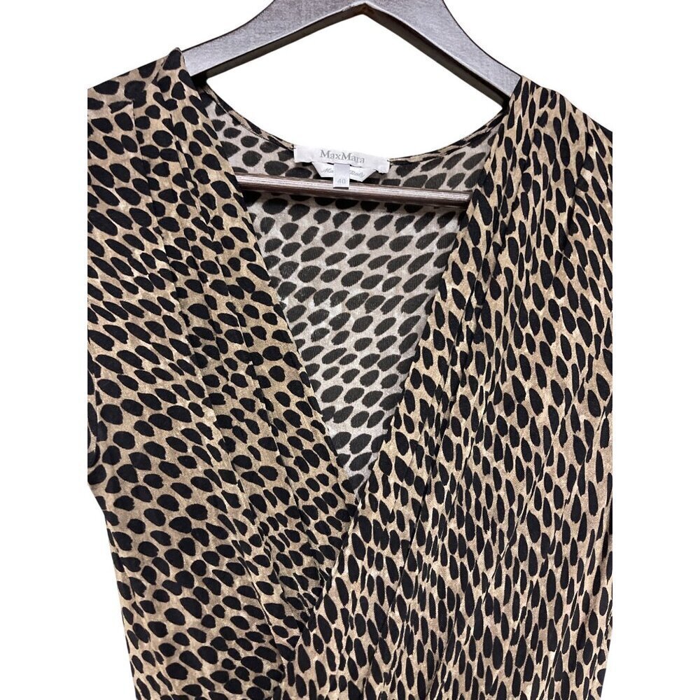 Max Mara Women's Brown Leopard VNeck Wrap Front Dress Size 40 Medium Italy - Picture 2 of 10